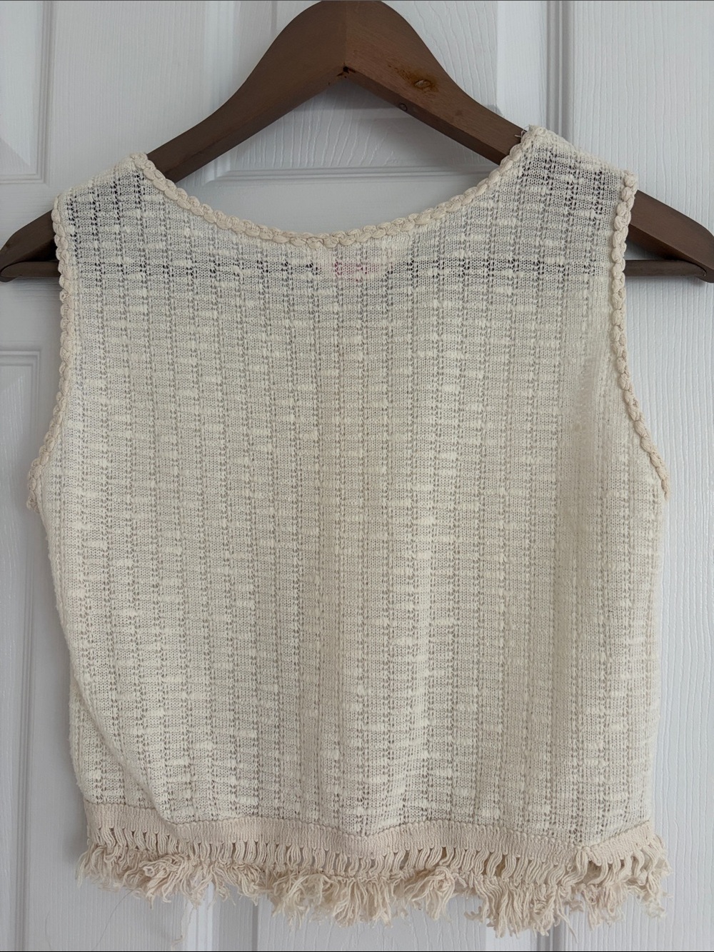 Cream Knit Button-Front Fringe Vest ( Great for summer) - Picture 2 of 4